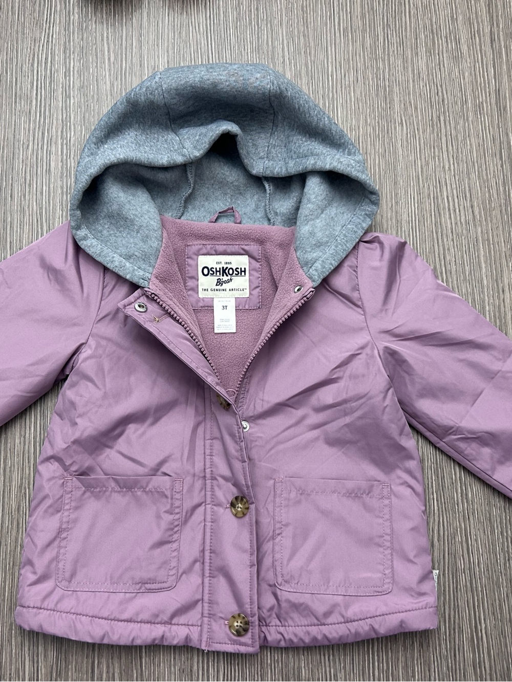 OshKosh B'gosh Lilac Hooded Raincoat with Gray Lined Hood - 3T